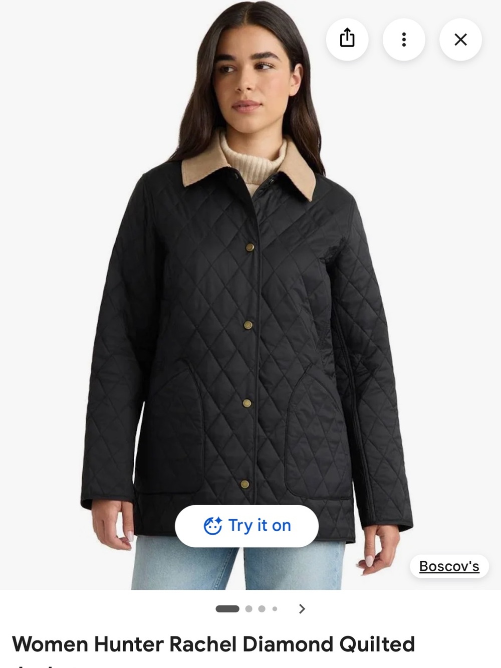 Hunter Black Diamond Quilted Jacket with Tan Collar